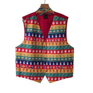 Dobell Christmas Waistcoat Vest & Bowtie Wrapping Paper Pattern Mens XL NEW